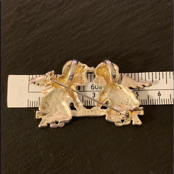 MJ Vintage Silver & Gold Tone Kissing Angles Brooch Pendant - Picture 6 of 9